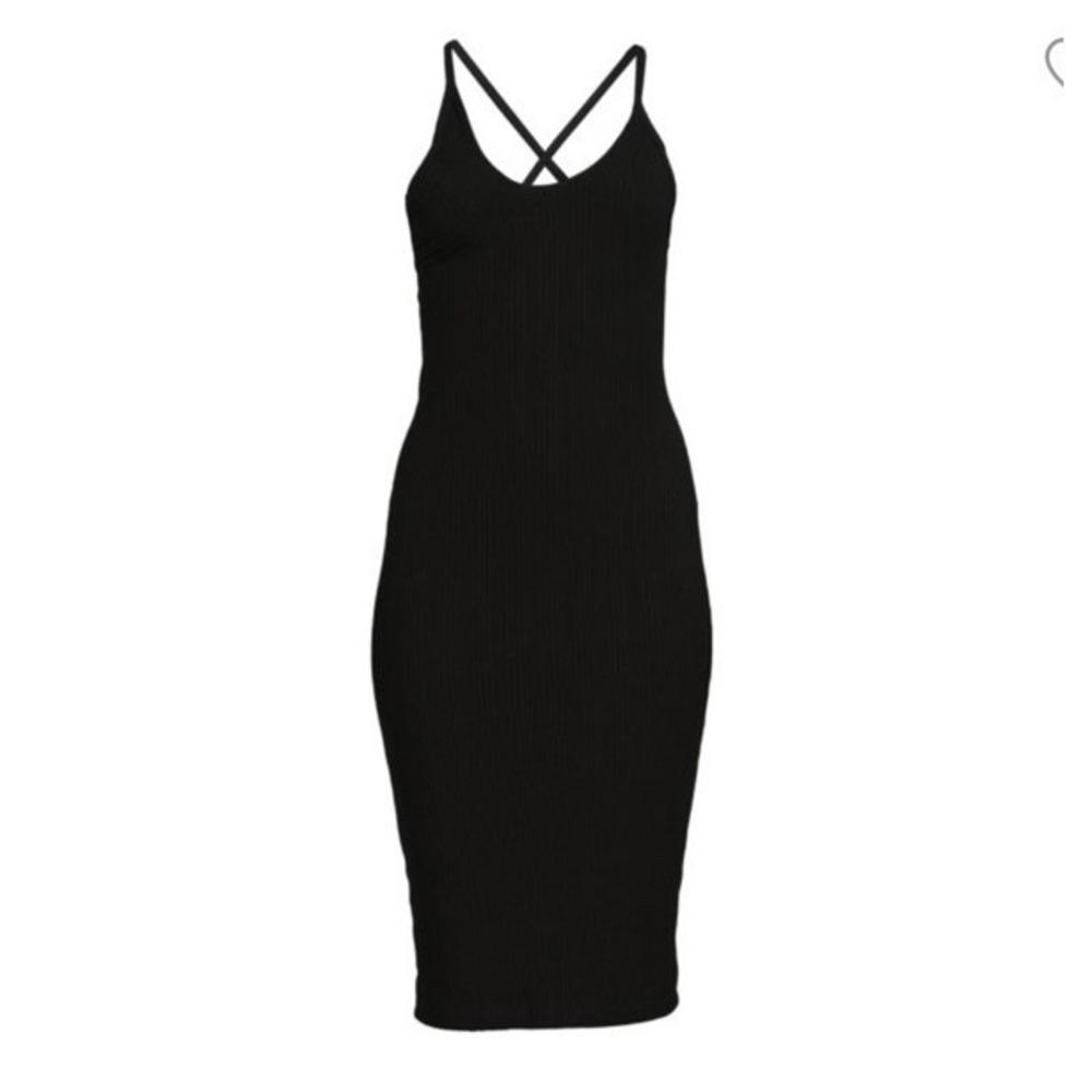 Bailey/44 Black Scoopneck Cross Back Ribbed Body on‎ Dress NWT Size Large